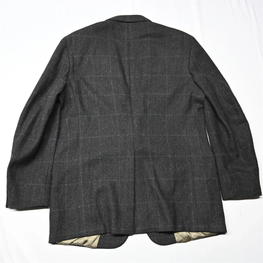 Vtg Bespoke 44L Brown Windowpane Tweed Wool Mens‎ Blazer Sport Coat Jacket